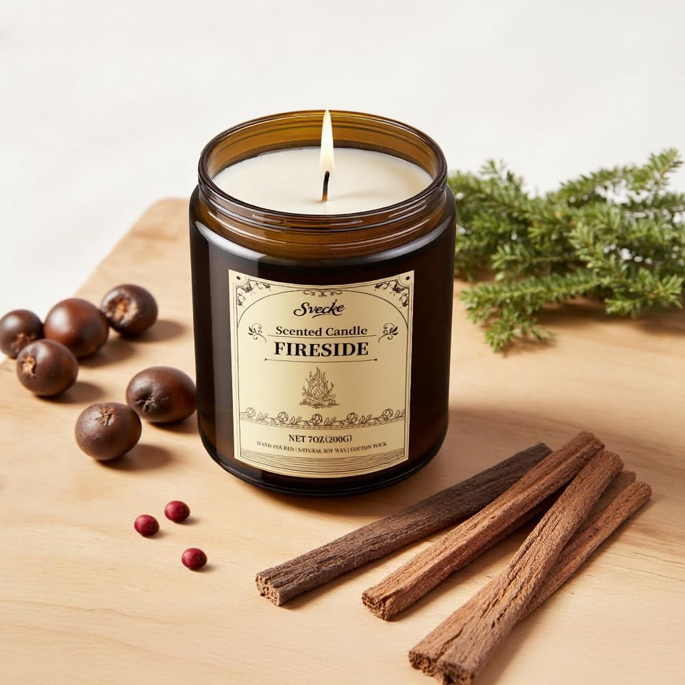 Fireside Scented Candles, 7oz Soy Wax Candle, Long Lasting Aromatherapy Jar Candle for Home, Scented Long Burning Candle Gift for Women and Men