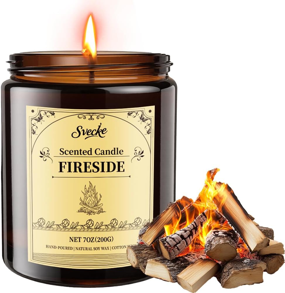 Fireside Scented Candles, 7oz Soy Wax Candle, Long Lasting Aromatherapy Jar Candle for Home, Scented Long Burning Candle Gift for Women and Men