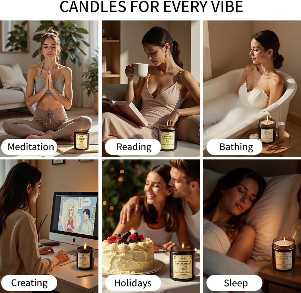 Fireside Scented Candles, 7oz Soy Wax Candle, Long Lasting Aromatherapy Jar Candle for Home, Scented Long Burning Candle Gift for Women and Men