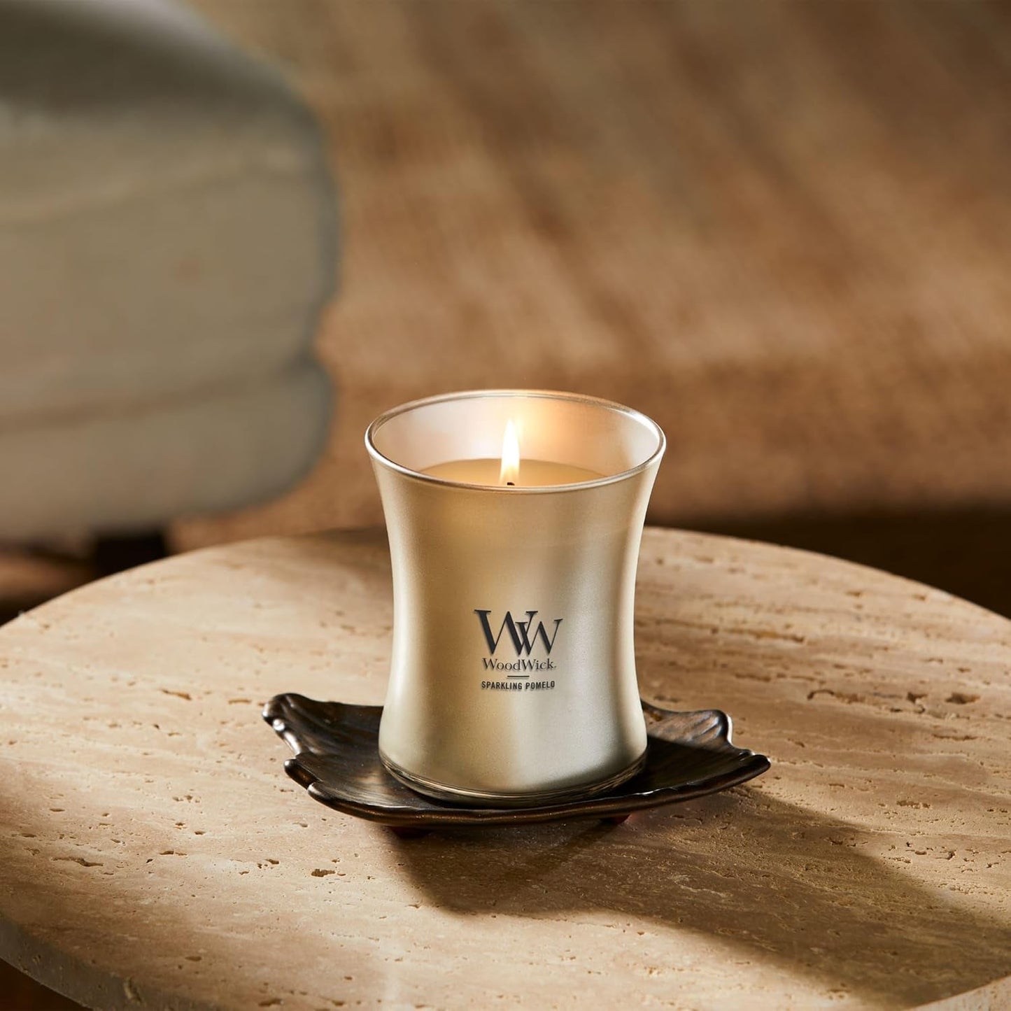 WoodWick Sparkling Pomelo Holiday Candle Gifts for Women and Men, 9.7 oz Precious Metals Collection with Crackling Wick