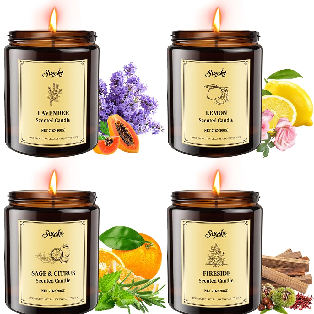 Fireside Scented Candles, 7oz Soy Wax Candle, Long Lasting Aromatherapy Jar Candle for Home, Scented Long Burning Candle Gift for Women and Men