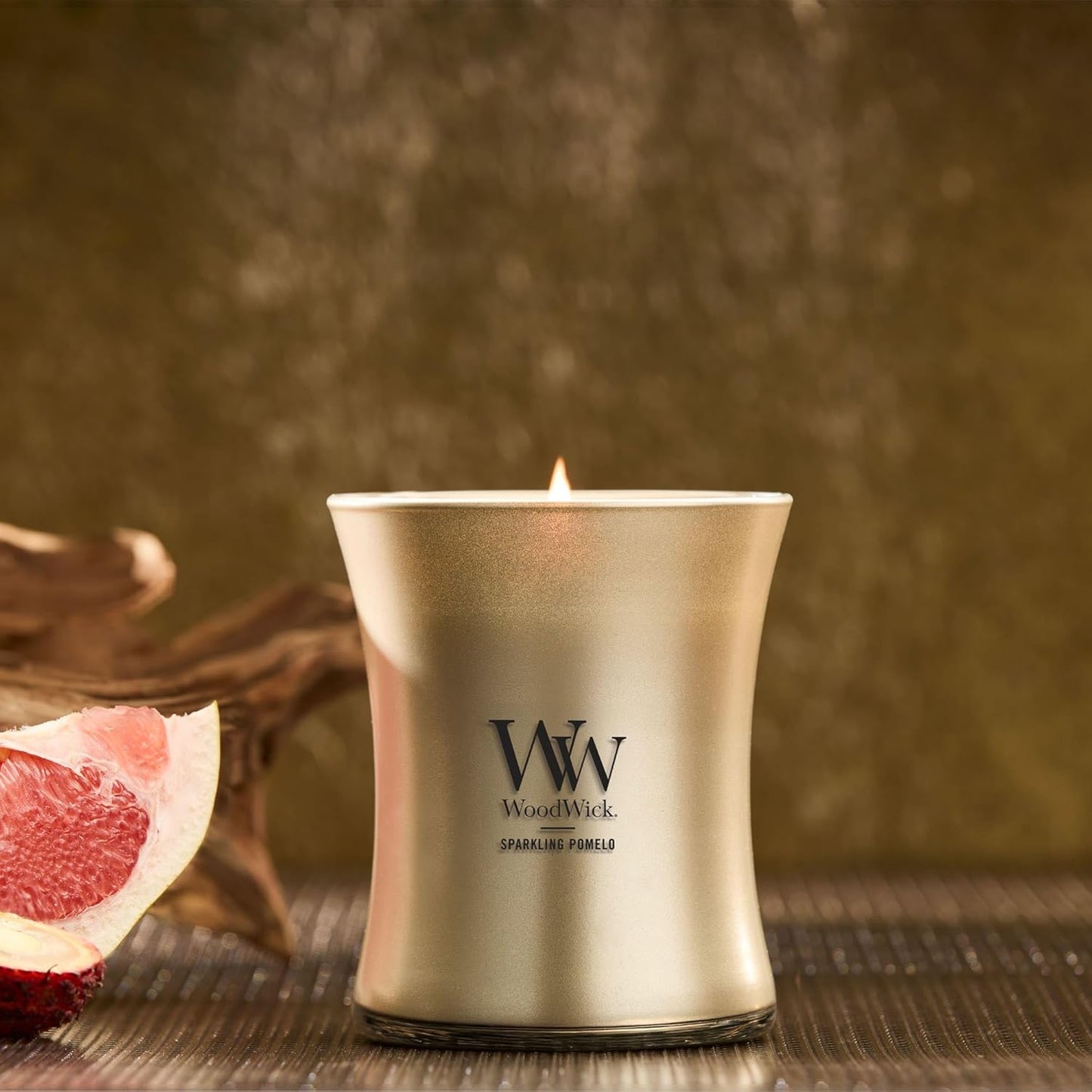 WoodWick Sparkling Pomelo Holiday Candle Gifts for Women and Men, 9.7 oz Precious Metals Collection with Crackling Wick
