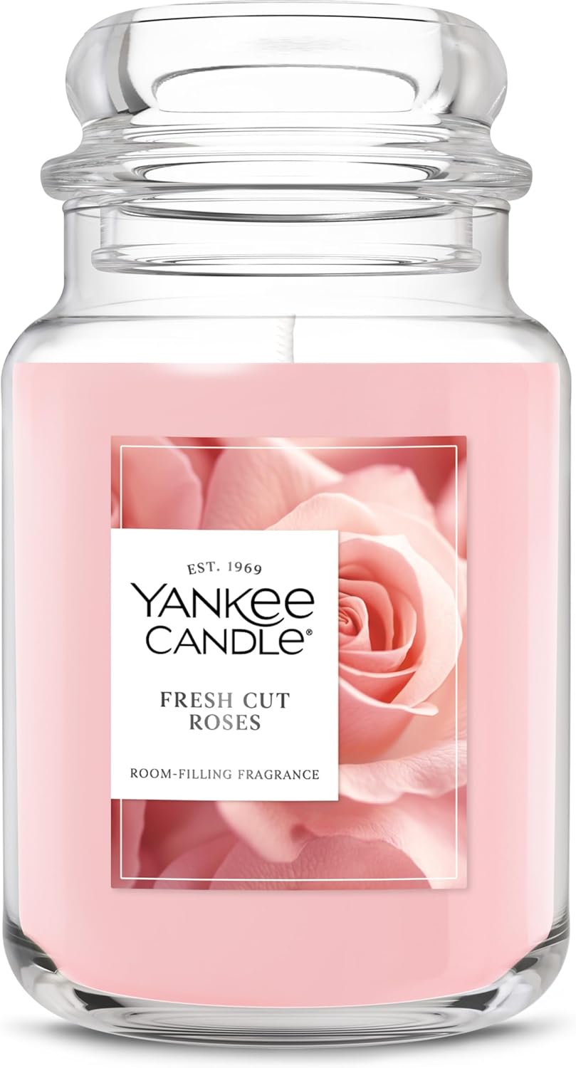 Yankee Candle Fresh Cut Roses, Scented Candle, 22oz Large Jar with up to 150 Hour Burn Time, Giftable