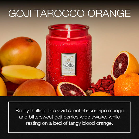 Voluspa Goji Tarocco Orange Candle, 18 oz, Coconut Wax Blend, Scented Candles for Home, 100 Hour Burn Time, Candle Jars