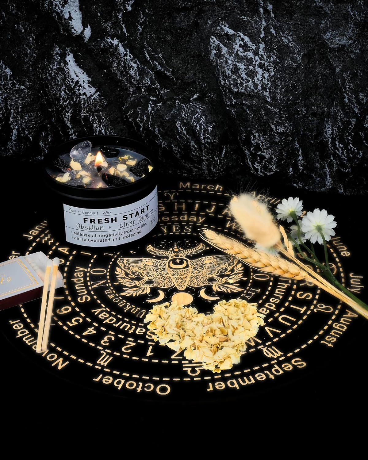 Crystal Candles, Healing Magic Candles, Mind-Body Meditation, Gifts to Encourage Women, New Job Gifts.(Fresh Start)