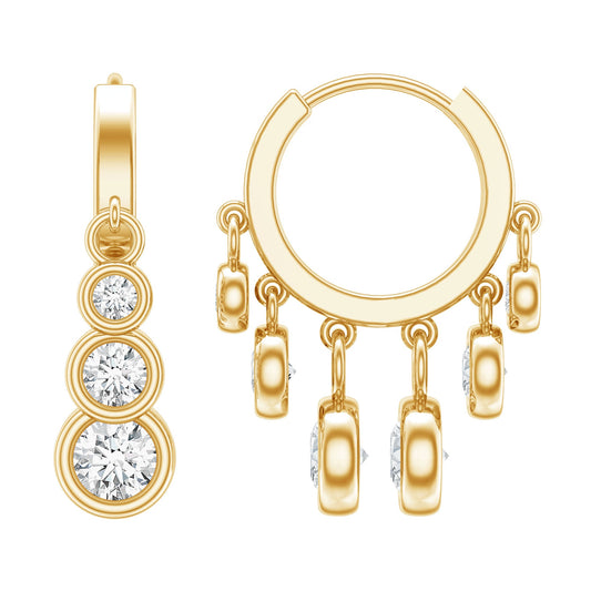Certified Bezel Set Moissanite Hoop Dangle Earrings