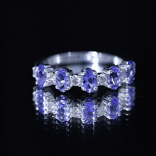 Natural Tanzanite Half Eternity Ring with Diamond
