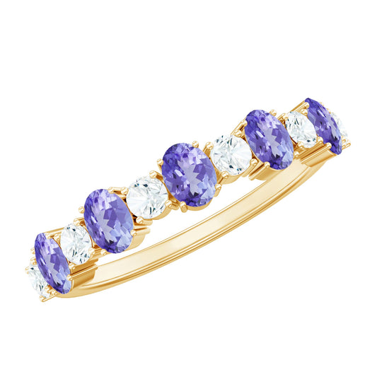 Natural Tanzanite Half Eternity Ring with Diamond